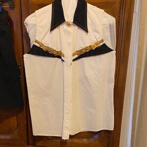 White and Black Button Down Shirt. Some imperfections as shown.